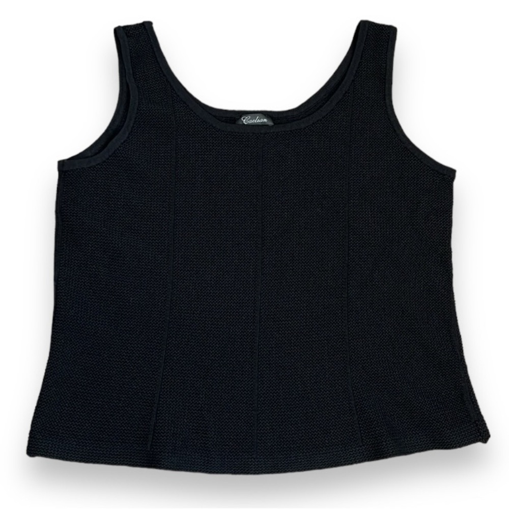 Women's L Black Knit Sweater Tank Top Closet Staple Basic Crop To Waist Caelian